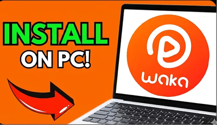 left side showed 'install on pc', right side is a laptop show wakatv on screen