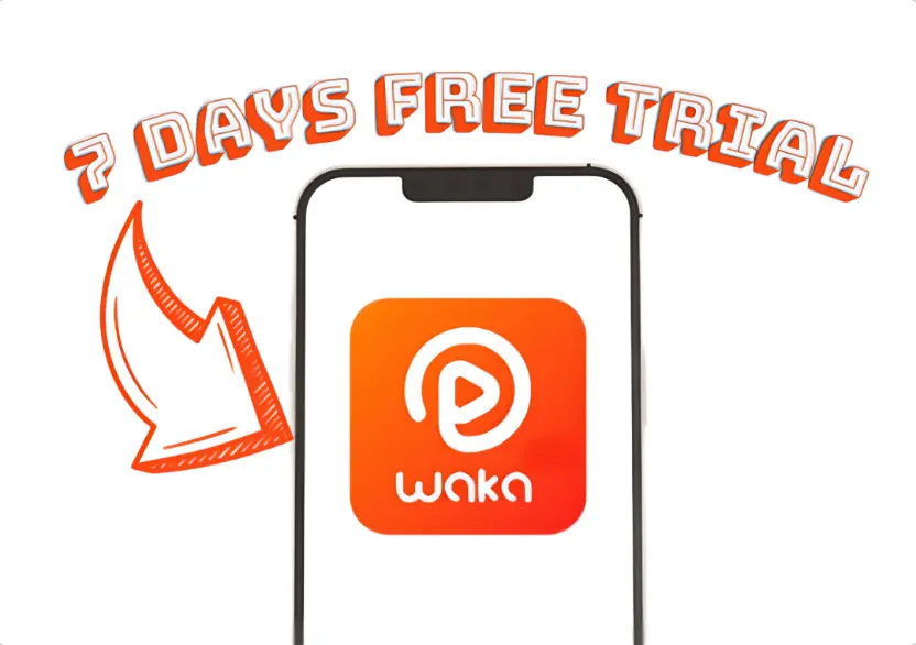 A picture show wakatv on mobile with a title "7 days free trial"