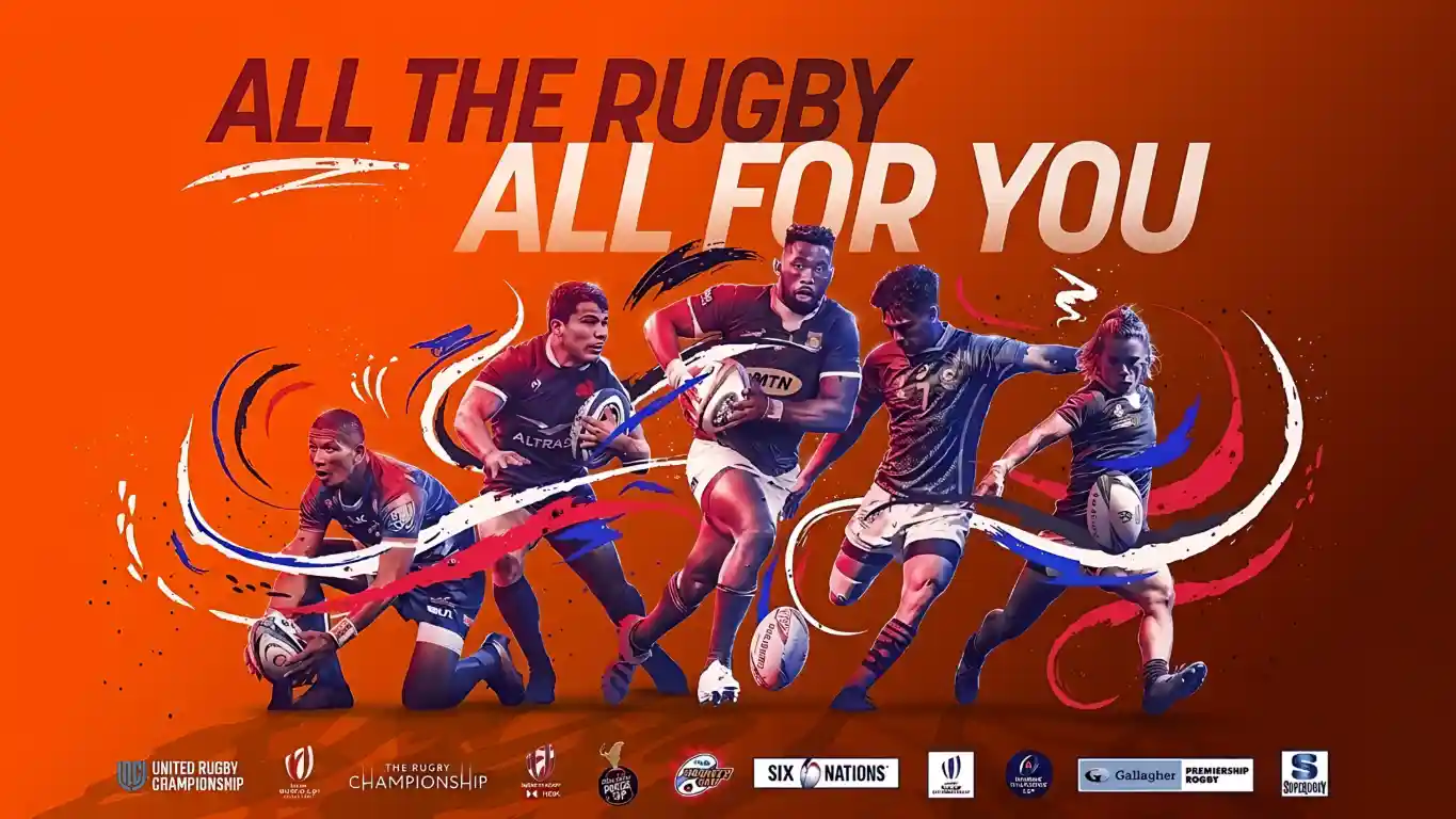 a picture show 5 guys are playing rugby on Waka TV app