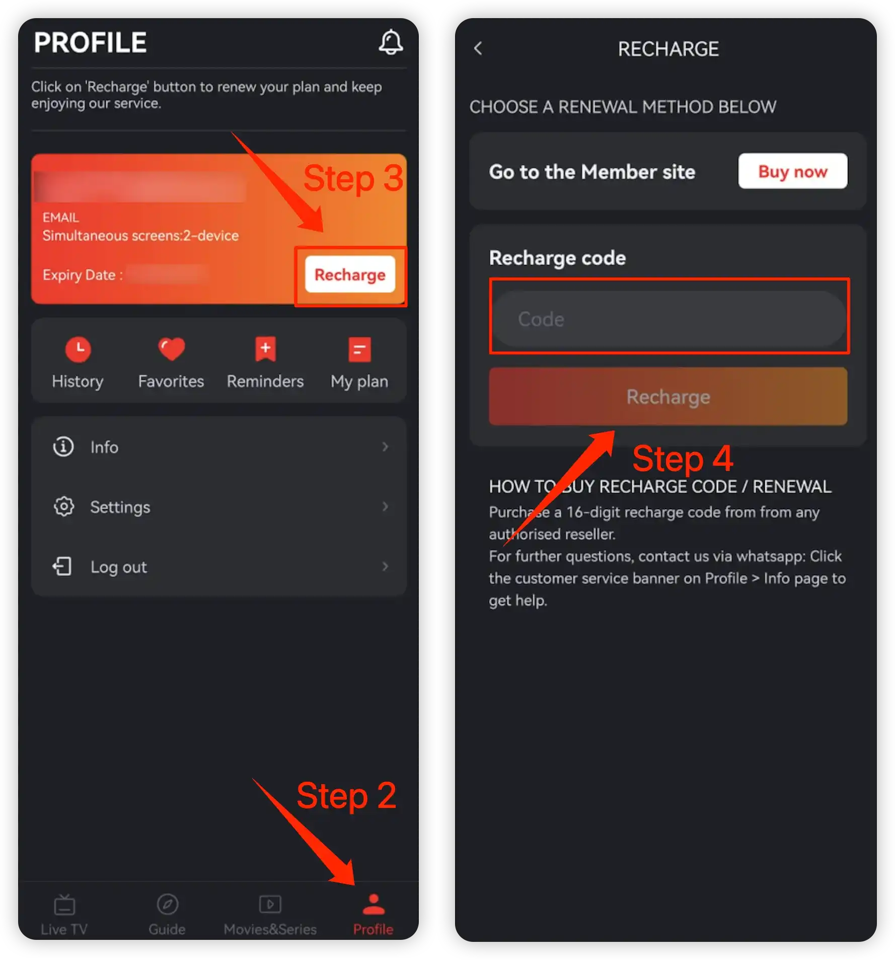 how to renew wakatv via recharge code: for TV and mobile version